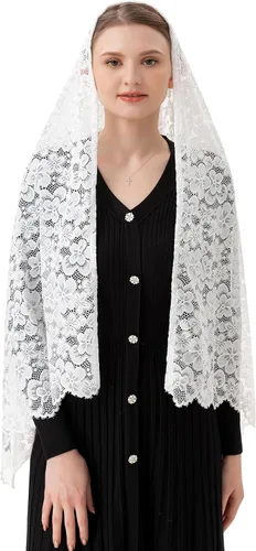 Vista 4 de PAMOR Bufanda rectangular de velo de capilla para mujer, velos de iglesia católica, mantilla, chal para cubrir la cabeza