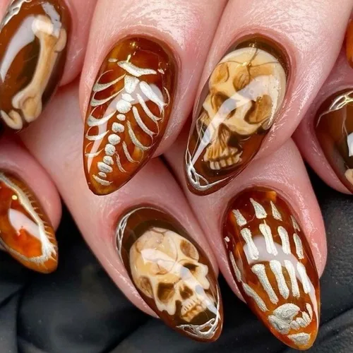 Vista 12 de Uñas postizas a presión de Halloween, uñas postizas de almendra, cobertura completa, uñas postizas rojas con diseños de gotas de sangre, punta 14