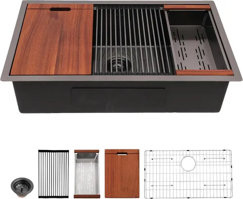 Vista 27 de Mocoloo Fregadero de barra bajo encimera de 13 pulgadas color negro plomizo – Fregadero de cocina pequeño de acero inoxidable T304 de 13 x 15