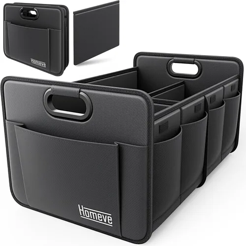 Vista 18 de Homeve Organizador de maletero de coche, organizador plegable de múltiples compartimentos, negro, 2 compartimentos, pequeño