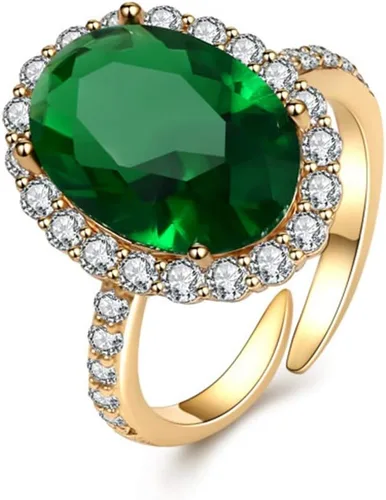 Vista 5 de Artilady Gold Emerald Rings for Women, Open Band Adjustable for US 5-10 Dorado