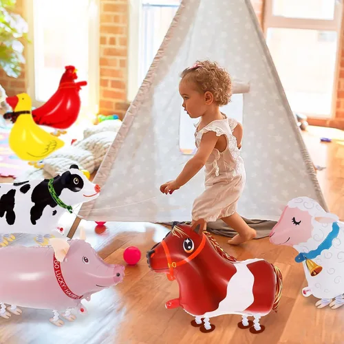 Vista 3 de 6 globos de animales que caminan, globos de animales de granja, globos de Mylar de aluminio para caminar, decoraciones de cumpleaños de granja