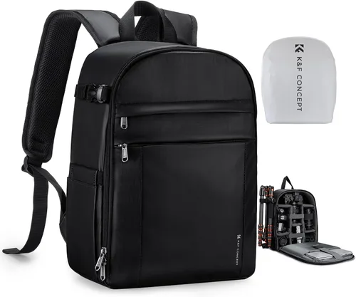 Vista 9 de K&F CONCEPT Mochila ligera para cámara, bolsa de fotografía profesional compatible con cámaras Canon/Nikon/Sony y accesorios para lentes, funda
