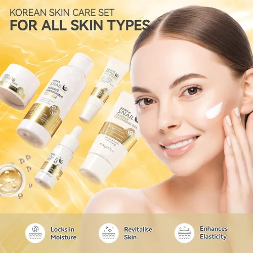 Vista 5 de Set de cuidado de la piel, juegos y kits revitalizantes para el cuidado de la piel de caracol facial, regalos para niñas adolescentes con limpiador