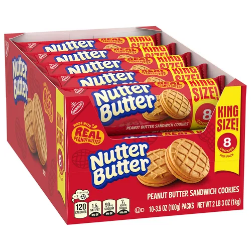 Vista 12 de NUTTER BUTTER Galletas Sándwich de Mantequilla de Maní, Tamaño King, 10 Paquetes de Bocadillos de 3.5 oz