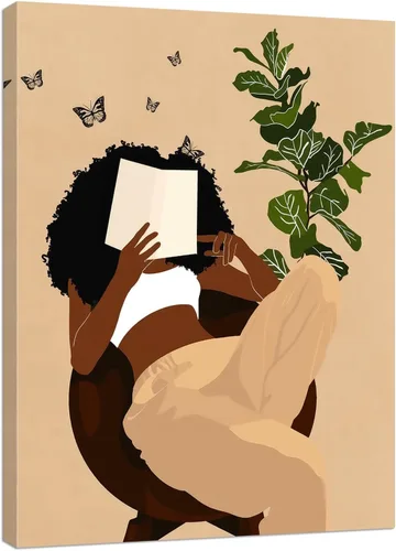 Vista 11 de Arte de pared bohemio afroamericano, pintura impresa enmarcada de mujeres negras, póster de amante de libros, impresión en lienzo de niña negra