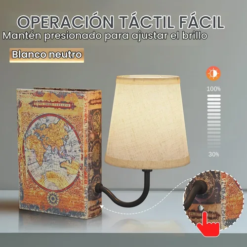 Vista 5 de Lámpara de estantería vintage recargable, lámpara de libro inalámbrica con pantalla de lino, lámpara de mesa regulable con control táctil