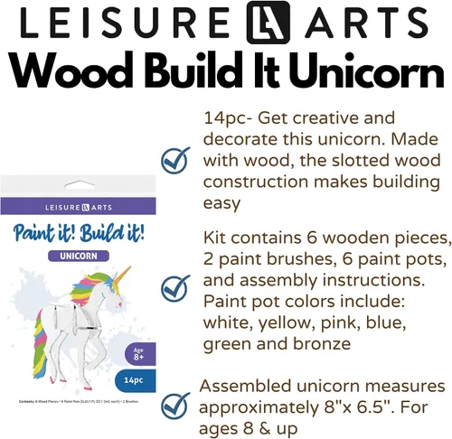 Vista 2 de LEISURE ARTS - Rompecabezas 3D, kit de 14 piezas, unicornio de construcción de madera, kits de construcción de madera, proyectos de bricolaje