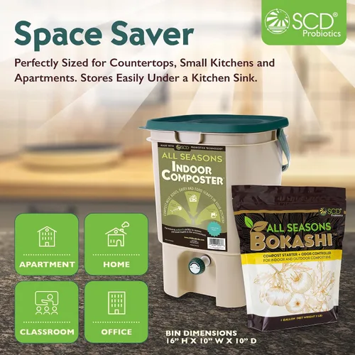 Vista 4 de SCD Probiotics K100 Compostera de interiores para todas las temporadas, cubeta con Bokashi