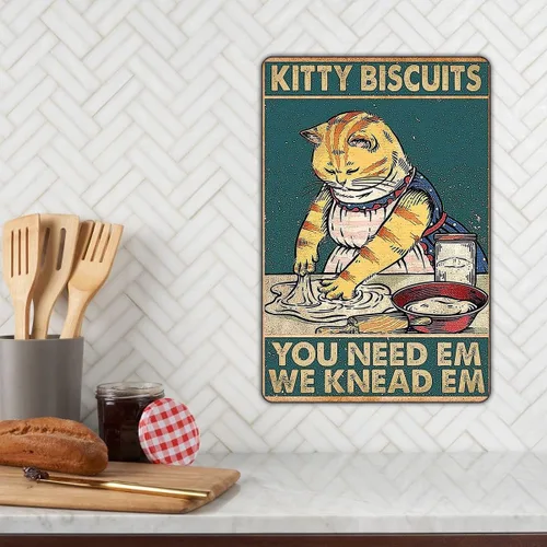 Vista 4 de Letrero de Metal Vintage de Galletas de Gatito - Decoración Caprichosa de Gato para Cottage Core y Cocinas Vintage 12" * 8" (020)
