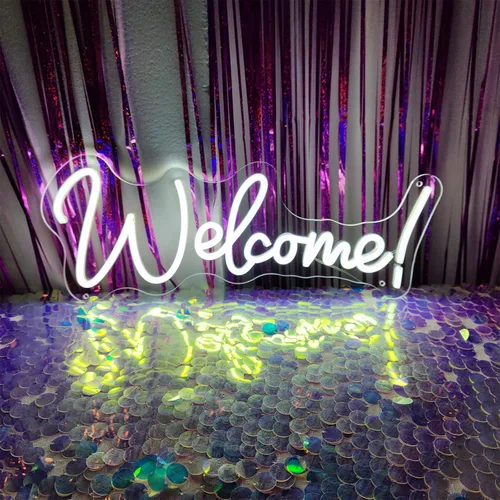 Vista 4 de Letrero de neón de bienvenida para decoración de pared, letreros LED, decoración de fiesta de Navidad, luces de neón para despedida de soltera