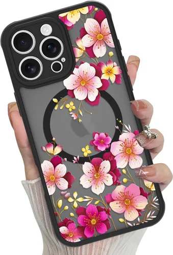 Vista 59 de Funda magnética para iPhone 17 Pro [compatible con MagSafe], bonita funda de moda con estampado de leopardo negro, translúcida, mate, parte trasera