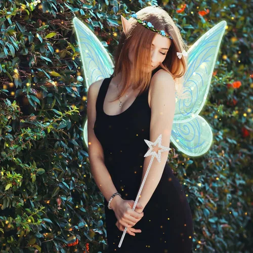 Vista 6 de 7PCS Fairy Wings Dress Up,Sparkling Sheer Wings Butterfly Fairy Halloween Costume Angel Wings for Kids Girls Women
