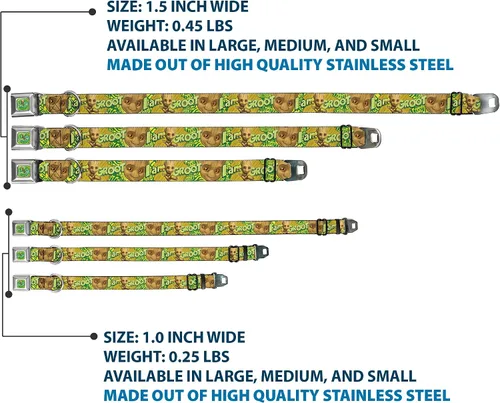 Vista 3 de Buckle-Down Collar de perro Hebilla de cinturón de seguridad Baby Groot Pose Face I Am Groot Browns Greens Amarillos 9 a 15 pulgadas 1.0 pulgadas
