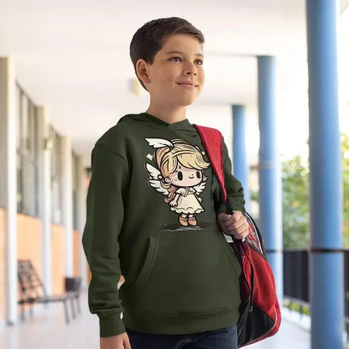 Vista 4 de Angel Print Kids' Sponge Fleece Hoodie - Funny Kids' Hoodie - Cute Design Hoodie for Kids