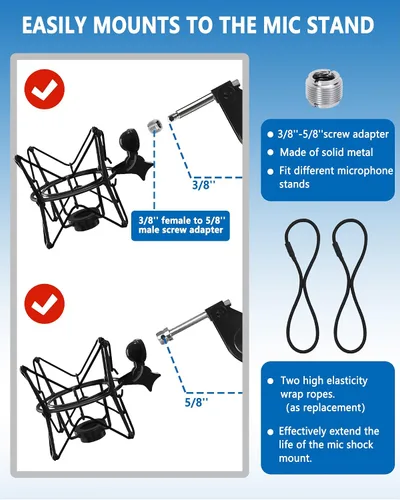 Vista 3 de Soporte Antivibración de Micrófono Universal Soporte de Micrófono Araña de Grabación Compatible con Muchos Micrófonos de Condensador como Rode NT1-A