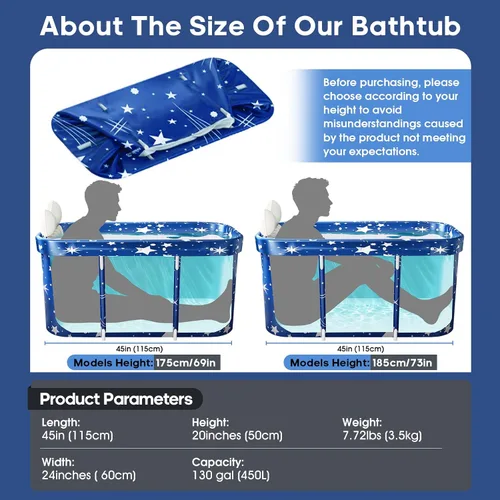 Vista 4 de Bañera portátil, bañera plegable para adultos, bañera de terapia SPA de baño familiar separado para cabina de ducha, bañera de SPA caliente