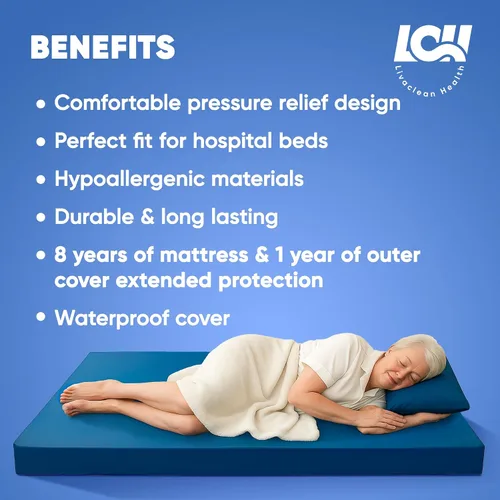 Vista 6 de Livaclean Health Colchón para cama de hospital, tamaño individual XL, 80 x 36 x 6 pulgadas, colchón médico de espuma viscoelástica de gel de 1.181