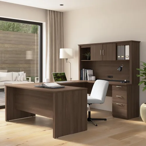 Vista 2 de Bestar Logan 66W Escritorio ejecutivo en forma de U o L con pedestal y Antigua