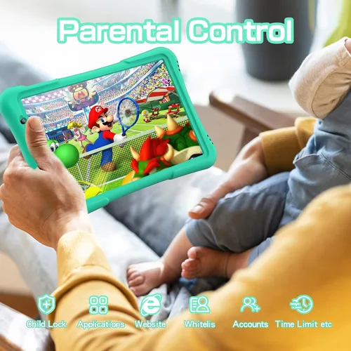 Vista 5 de PRITOM Tableta para niños de 10 pulgadas Android 14, 32GB, Quad-Core, 6000mAh, pantalla IPS HD grande, WiFi 6, cámara dual, Bluetooth, tableta