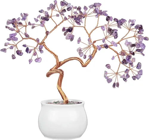 Vista 13 de Rockcloud Árbol de dinero de cristal curativo de aguamarina de 6.5 pulgadas, bonsái Fengshui con base de cerámica para buena suerte, riqueza
