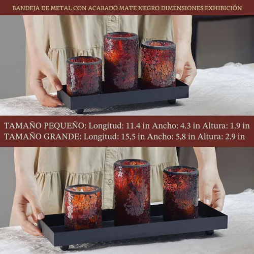 Vista 3 de Bandeja rectangular de metal negro mate, ideal para portavelas, proyectos de decoración de tocador, bandeja de tanque de inodoro de baño