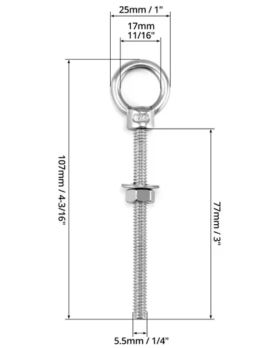 Vista 6 de QWORK Paquete de 25 pernos de ojo roscados de acero inoxidable de grado marino de 1/4 x 3 pulgadas, anillos de elevación con arandelas de tuercas