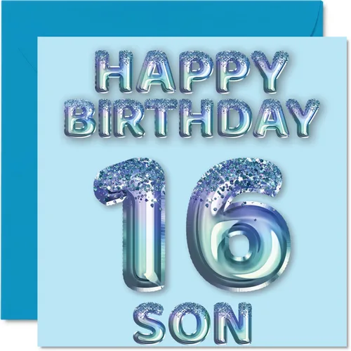 Vista 203 de Stuff4 Tarjeta de primer cumpleaños para niños, globo de fiesta con purpurina azul, tarjetas de feliz cumpleaños para niño de 1 año, nieto, hijo, 57