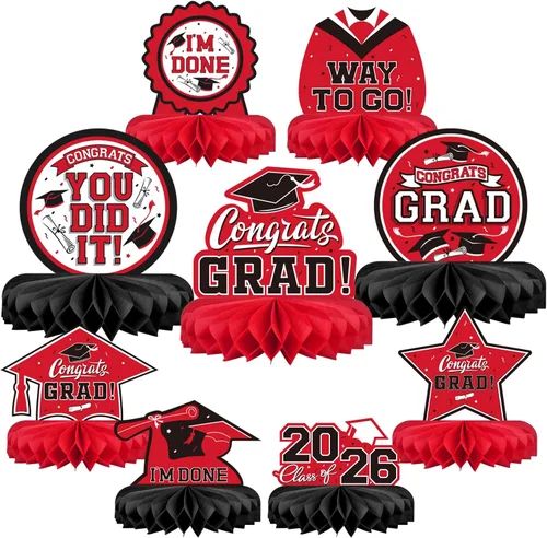 Vista 9 de 9 piezas de decoraciones de fiesta de graduación para clase de 2026, centro de mesa de felicitaciones de graduación de felicitaciones de graduación
