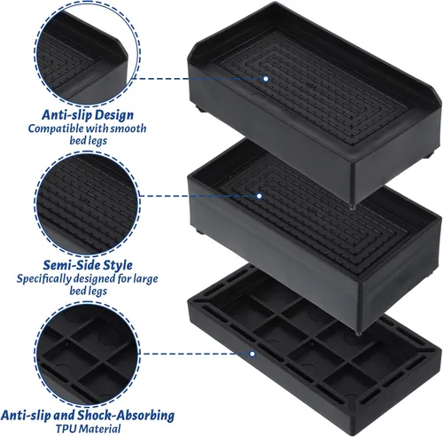 Vista 3 de Paquete de 4 elevadores rectangulares para cama de 3 pulgadas, bloques elevadores de escritorio en forma de L, resistentes y ajustables, para cama