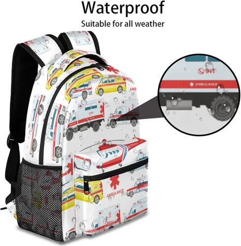 Vista 4 de Mochila estudiantil más grande, mochila escolar impermeable para adolescentes y niñas, Ambulancia, Mochilas Daypack