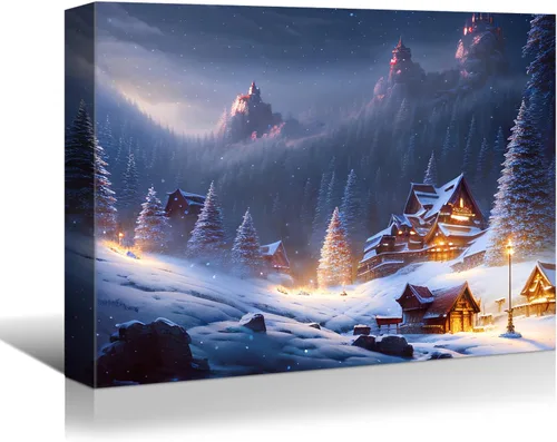 Vista 7 de BANHUA1 Lienzo decorativo de pared de Navidad, pósteres de pintura para decoración del hogar, arte de pared, impresiones en lienzo HD