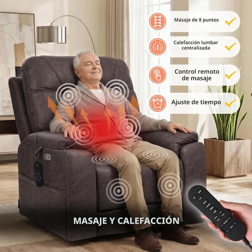 Vista 4 de EONIX Silla reclinable grande de triple motor con calor y masaje Marrón oscuro