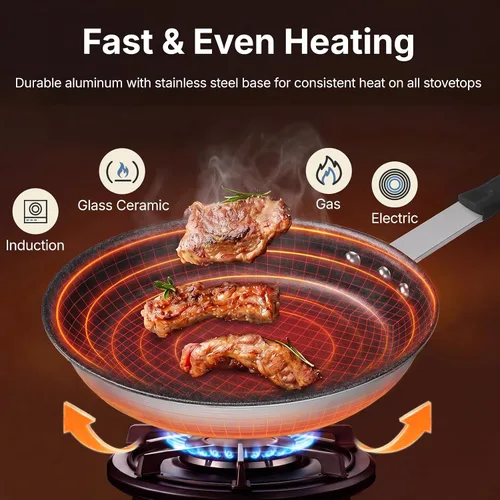 Vista 4 de Sweetcrispy Sartén antiadherente de 8 pulgadas, sartén de aluminio de calibre pesado con base y mango de acero inoxidable, sartén antiadherente