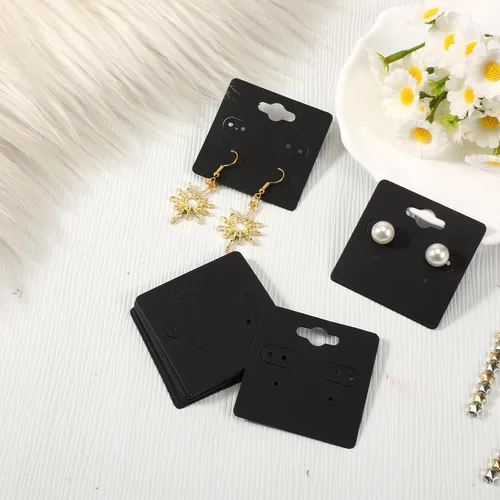 Vista 5 de 200 tarjetas negras para pendientes con agujeros, tarjetas de exhibición de aretes de 2 x 2 pulgadas para vender tarjetas de joyería