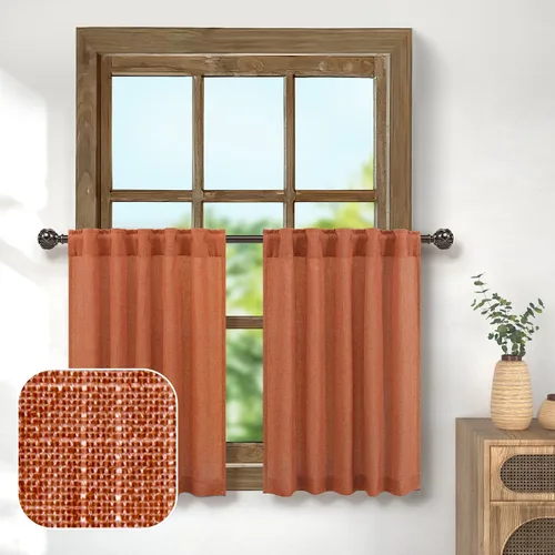Vista 18 de Pitalk Cortinas de lino para café de 24 pulgadas de largo, con bolsillo trasero, plisadas, estilo bohemio, granja, cocina, cortinas para ventana