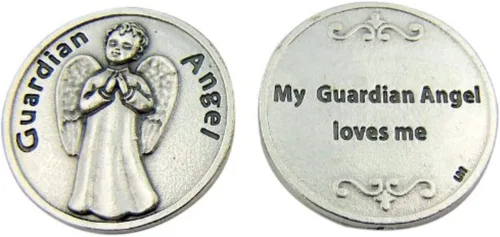 Vista 2 de Regalo católico religioso Querubín Baby Angel "My Guardian Angel Loves Me" Ficha de bolsillo Moneda de recuerdo