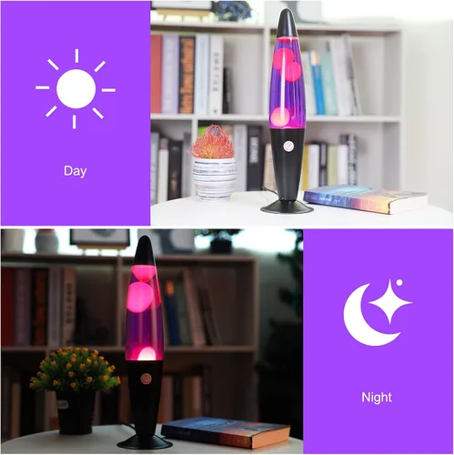 Vista 4 de EDIER Lámpara de magma, lámpara de movimiento negra de 16 pulgadas, color morado con cera naranja, luz nocturna relajante para adultos, luz nocturna