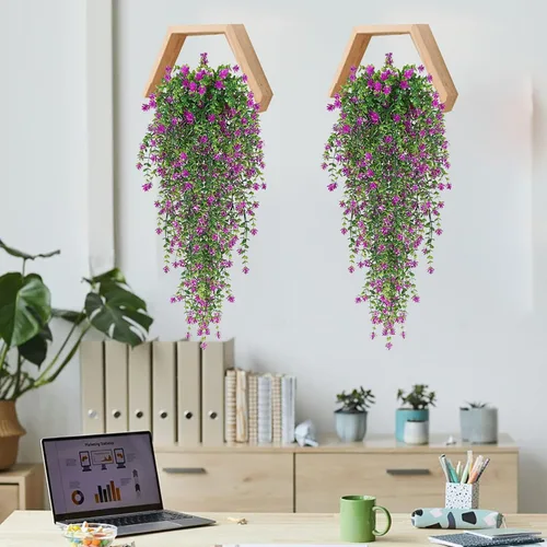 Vista 2 de Toprooms Plantas colgantes falsas, plantas colgantes artificiales, plantas falsas, hiedra sintética, enredadera, plantas colgantes de pared, estante