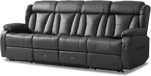 Vista 24 de Sofá biplaza reclinable manual de 110 pulgadas, sillón reclinable de 4 asientos con consola, mesa plegable y salidas integradas, sofá reclinable