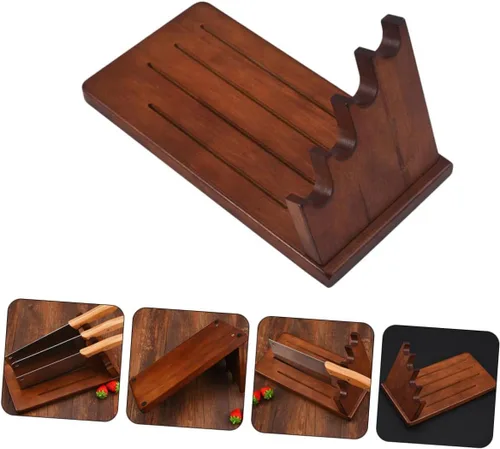 Vista 4 de KICHOUSE Estante organizador de tijeras, 1 unidad, soporte de madera maciza, bloque universal, soporte de cocina, cortador de almacenamiento