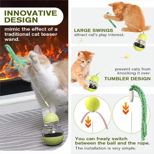 Vista 4 de TLKNG Juguete para gatos de interior, dispensador de golosinas tambaleantes, dispensador de alimentos para gatitos, bolas de alimentación, juguetes