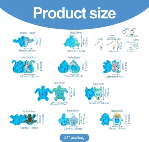 Vista 4 de KISSITTY Moldes de silicona para aretes con temática de animales, lobo, gato, pájaro, rana, pato, pulpo, colgante, moldes de fundición de resina