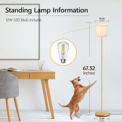 Vista 8 de AUQUEE - Lámpara de pie LED, lámpara de pie ajustable con pantalla de lino para sala de estar, luz de lectura moderna de cuello de ganso ajustable