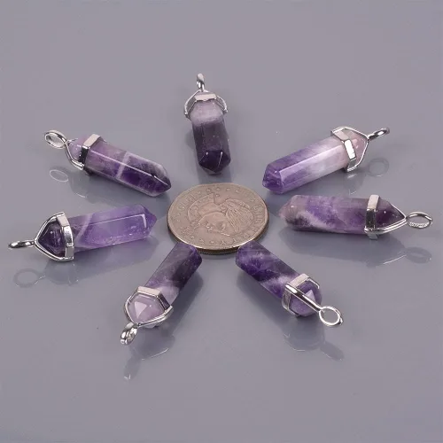 Vista 2 de Justinstones Collar de cuero genuino con dije hexagonal de chakra Reiki de piedras preciosas naturales de 18 pulgadas
