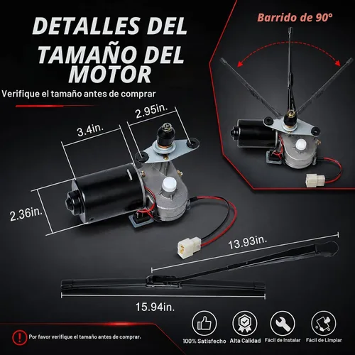 Vista 6 de Kit de limpiaparabrisas UTV de 12 V con hoja de 16 pulgadas, conjunto de motor de barrido de 90° Kit de limpiaparabrisas eléctrico Polariss RZR