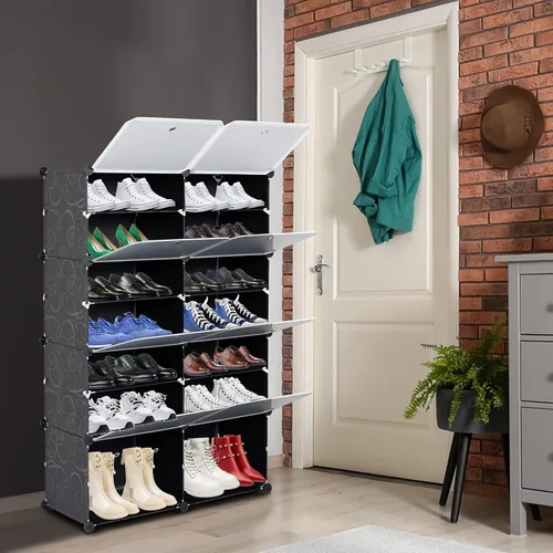 Vista 2 de Estante organizador portátil de 7 niveles, 28 pares, 14 rejillas, color negro