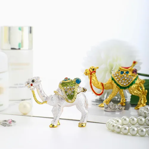 Vista 7 de YU FENG Pequeña y bonita figura de camello coleccionable, caja de joyería de cristal con bisagras de animales, adorno de decoración de camello