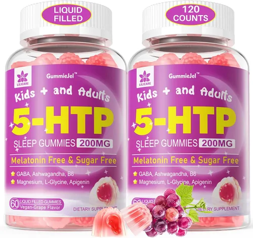 Vista 10 de Gomitas 5HTP para adultos y niños mayores de 8 años, gomitas sin melatonina con glicinato de magnesio, GABA, L-glicina, Ashwagandha, vitamina B6