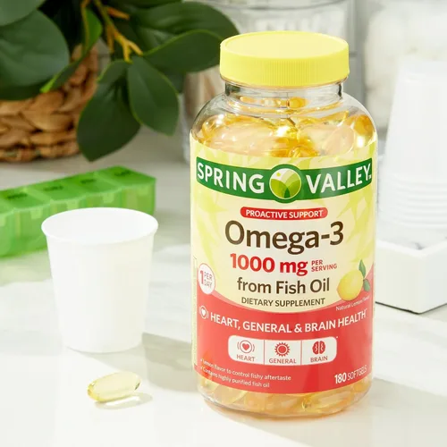 Vista 6 de Spring Valley Omega-3 - Geles suaves de aceite de pescado, 1000 mg, 180 unidades, suplemento dietético, ácidos grasos omega-3 - Set por Basket Goods